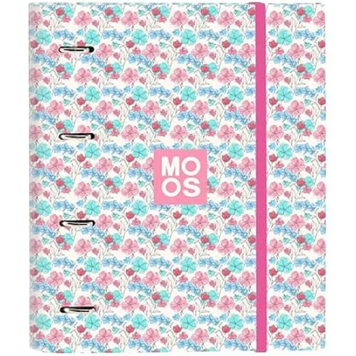 Classeur Moos Flores 4 anneaux 35 cm - SAFTA - Confortable et polyvalent - Bleu - Enfant - Compatible A4-0