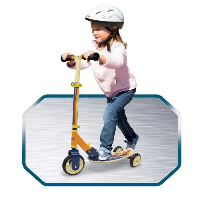 Smoby - Cars - Patinette pliable - 3 roues silencieuses - Plateau bois - Jaune et Multicolore - Trottinette avec guidon réglable-4
