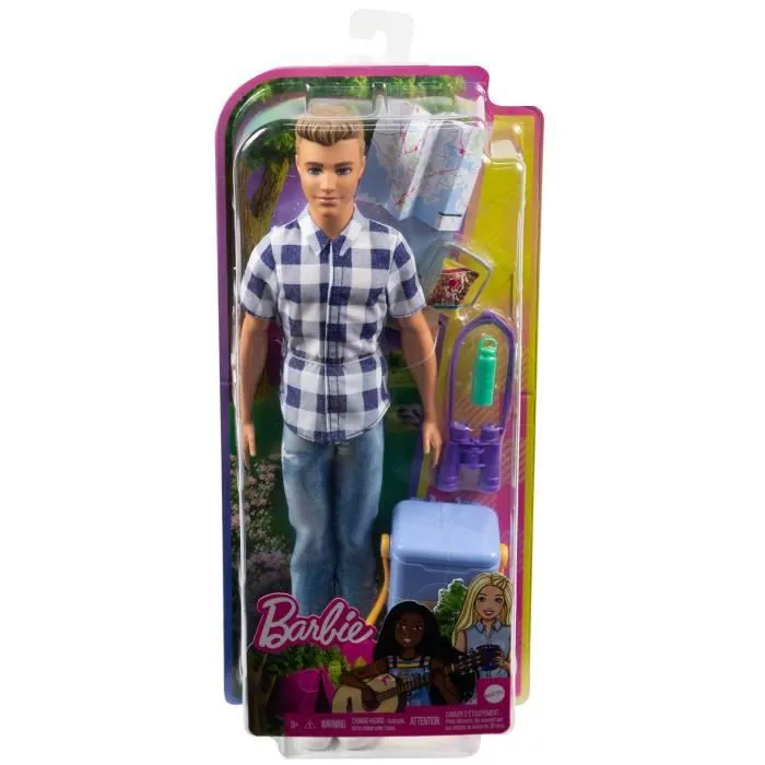 Poupée Barbie Ken Camping - 3 ans et + - Chemisette à carreaux, jean, paire de tennis - 6 accessoires inclus-5