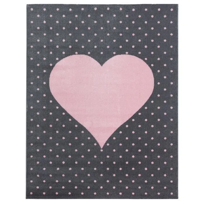 Tapis enfant COEUR - AYYILDIZ - Rose - 80x150cm - 100% Polypropylène Frisé-0