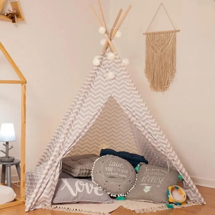 Tipi déco pour enfant h160cm Autres Gris, Blanc-0
