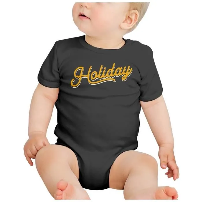 Body Bébé Manche Courte Noir Holiday Vintage Style 70's Vacances Été Noel-1