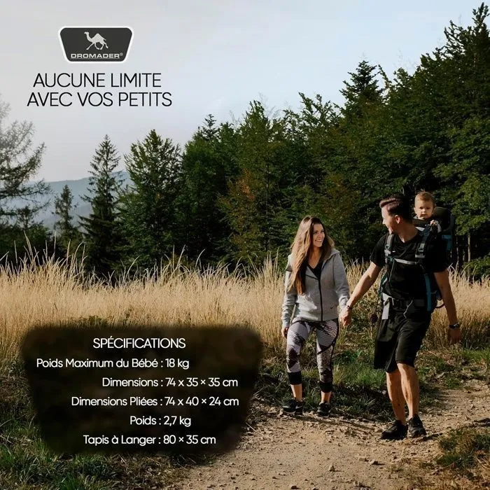 DROMADER Porte Bébé Randonnée - Confortable et Sécurisé Jusqu'à 22kg - Sac à Dos Porte-Bébé avec Poche Isolante, Pare-Soleil & Pluie-1