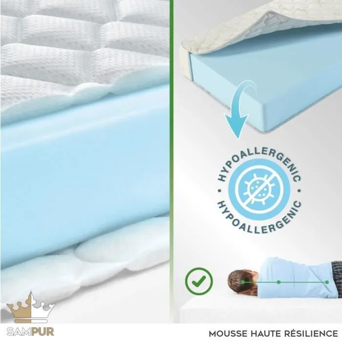 Surmatelas Bambou Soft 90x190 Sampur | Épaisseur 8 cm | Mémoire de Forme | Mousse Haute Résilience | Confort Équilibré et Tonique-2