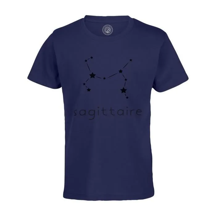 T-shirt Enfant Bleu Sagittaire Etoile Signe Astrologie Constellation Minimaliste-0