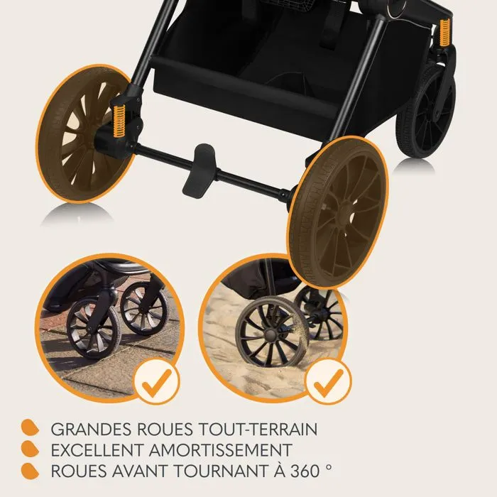 Poussette combinée 3en1 LIONELO Mika Plus - Jusqu'à 22kg - Pack poussette Trio, Nacelle, Siege auto, sac et accessoires - Noir-3