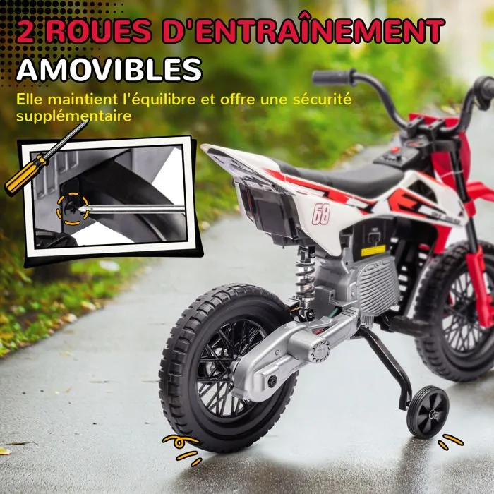 Moto électrique pour enfant - AIYAPLAY - de 3 à 6 ans - 2 moteurs 12V, vitesse max. 5 km/h - roues d'entraînement - musique - rouge-5