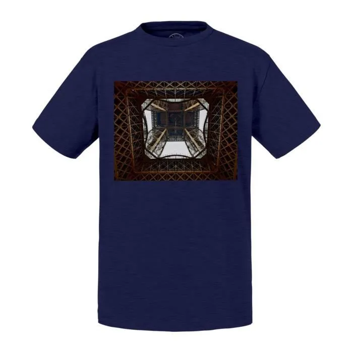T-shirt Enfant Bleu Vue De Dessous La Tour Eiffel Paris Monument-0