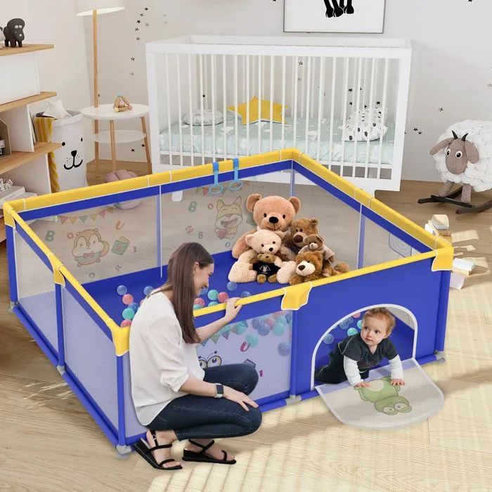 LILIIN Parc pour bébé Barrière de Parc 180x150cm Centre d'activités Aire de Jeux de sécurité en Maille Respirante (Petit Animal)-4