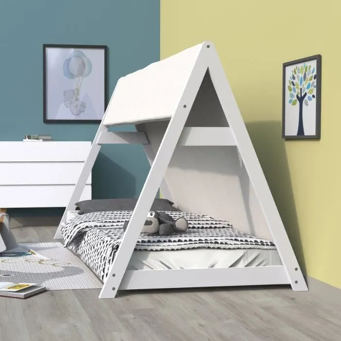Lit cabane Tipi 90x200 cm - WEBER INDUSTRIES - Bois - Blanc-2