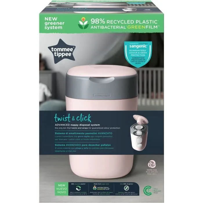 Tommee Tippee Poubelle à Couches Twist & Click Protection Anti-Odeurs, Inclut 1x Cassette avec Film Multicouche Antibactérien - Rose-6