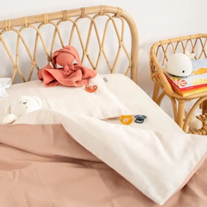 Housse de couette - SEVIRA KIDS - 100x140 cm - Lin lavé - Réversible - Beige-3