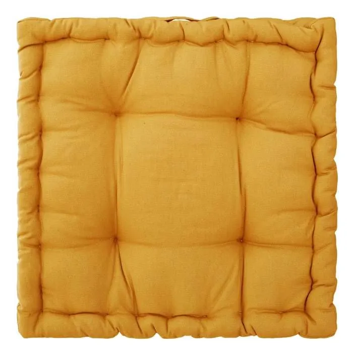Coussin de sol "Otto" - coton - jaune moutarde 40x40 cm - Jaune - Atmosphera createur d'interieur-1