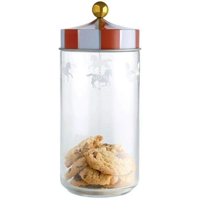 Alessi - MW30/150 - Circus Pot Hermetique en Verre Serigraphie avec Couvercle en Fer Blanc, 150 Cl-1