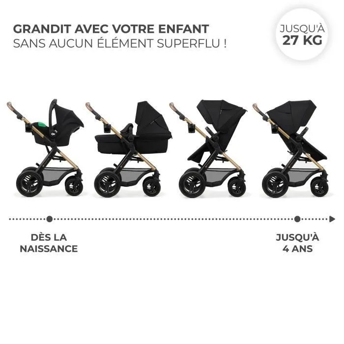 Kinderkraft MOOV2 AIR Poussette 3 en 1, Système de voyage de la naissance à 27 kg, Siège auto Mink PRO I-Size inclus, Noir-1