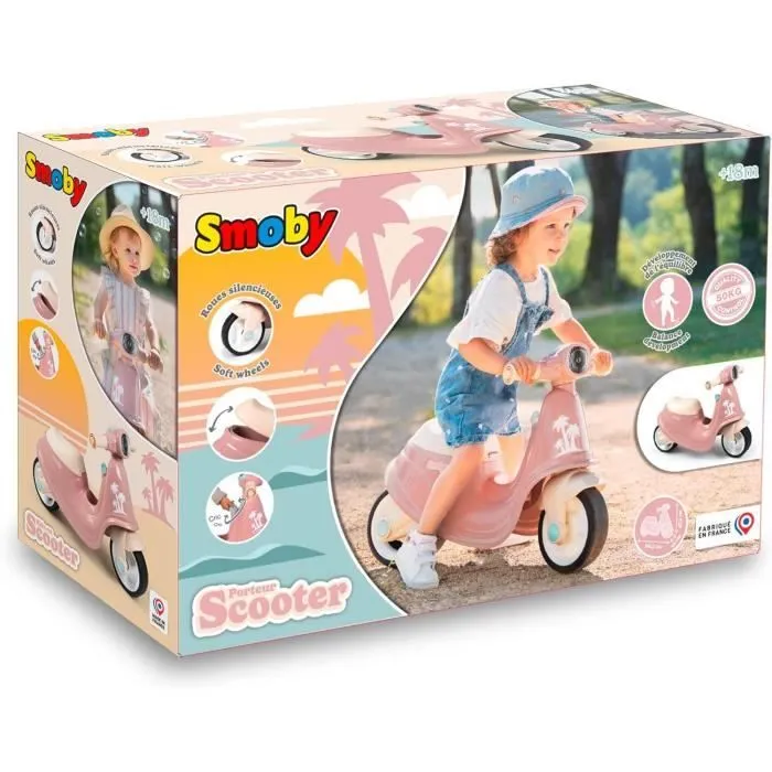 Smoby - Porteur scooter Rose - Coffre à Jouets - Roues silencieuses Dés 2ans-5
