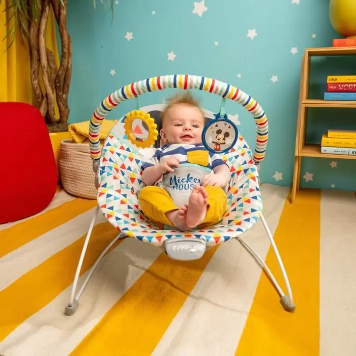 DISNEY BABY Transat Mickey Triangles Multicolores, Vibrations, 2 Jouets, Harnais 3 point d'attache, Lavable en machine-7