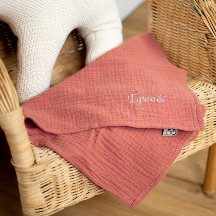 Lange en gaze de coton Jeanne 60x60 cm Terracotta-1