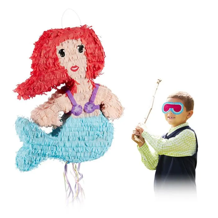 Relaxdays Pinata à suspendre Sirène pour enfants à remplir anniversaire jeux décoration, coloré-0