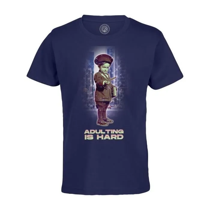 T-shirt Enfant Bleu Adulting is Hard Collage Vintage Illustration Art Humour Parodie-0
