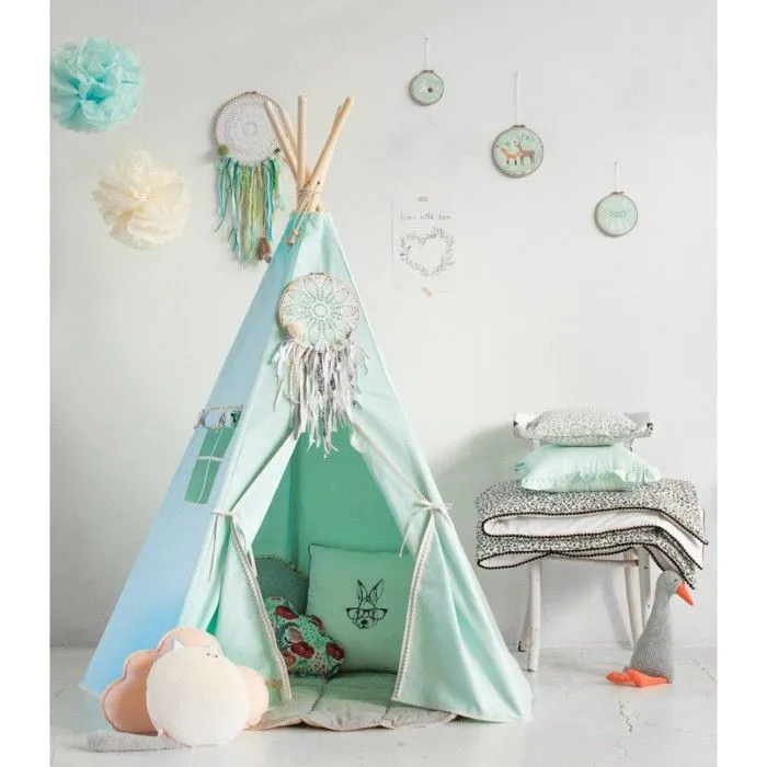 Tipi avec pompons enfant Moi Mili "Mint Fog" - mint fog - TU-2