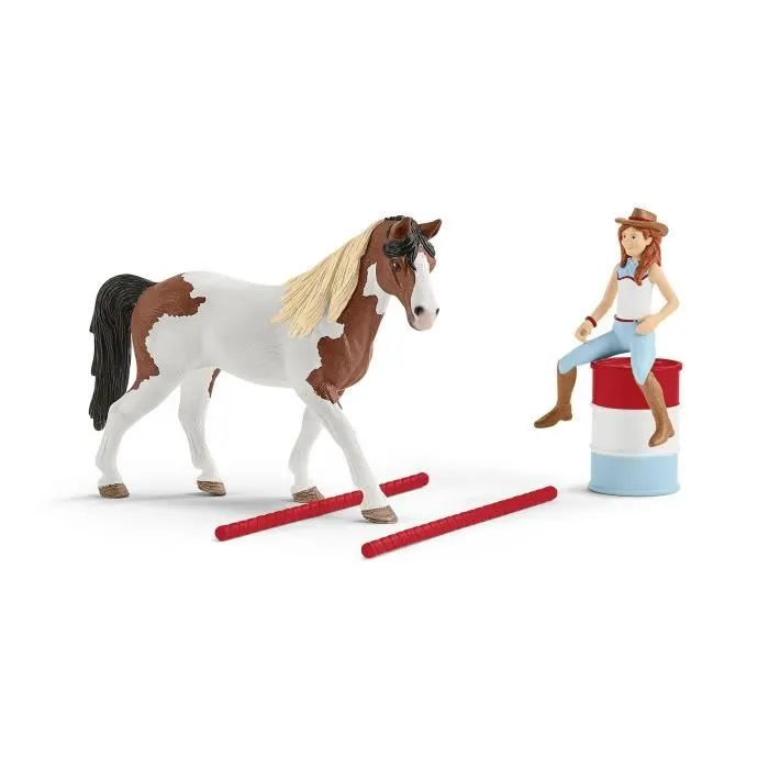 Cheval de Course d'Hannah - Coffret de 12 Jouets Schleich Rodéo avec Vachère - Figurine Cheval et Accessoires - Cadeau pour Garçons-3