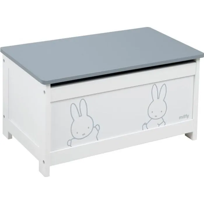 Coffre à Jouets miffy® pour Enfant - Meuble de Rangement en Bois 2 en 1 - Blanc / Motif Lapin Gris - ROBA-0