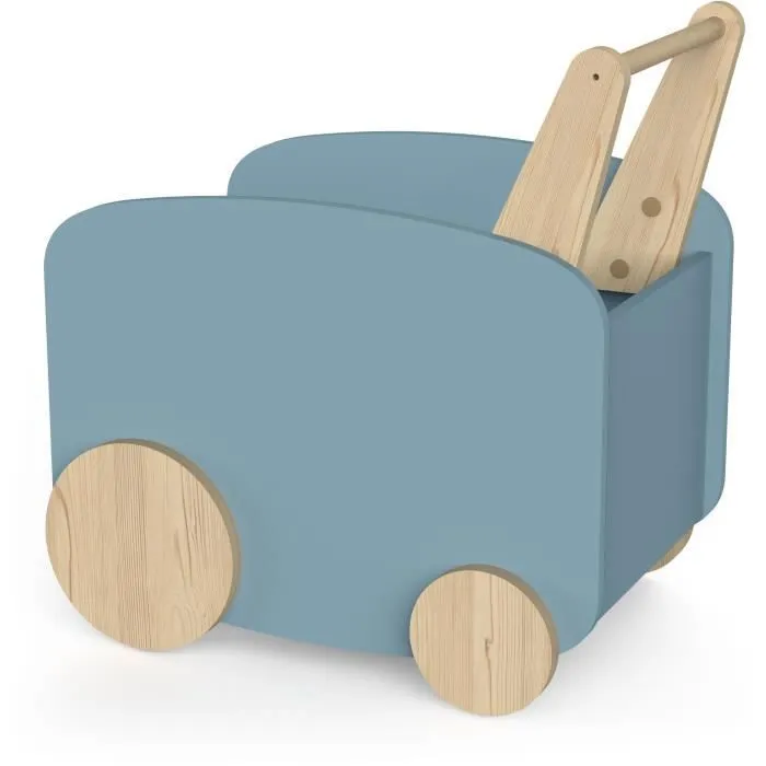 Chariot de rangement à roulettes - FIRMIANA - Style scandinave - Bleu orage et bois naturel - 49,8 x 35 x 52,5 cm - DEMEYERE-2