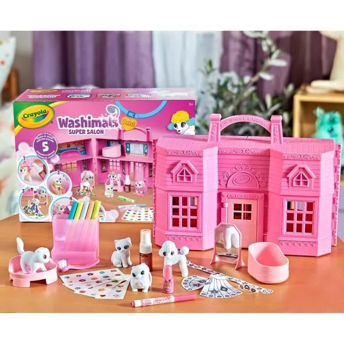 Coffret Super Salon Washimals - CRAYOLA - 5 animaux miniatures - Accessoires lavables à l'eau-4