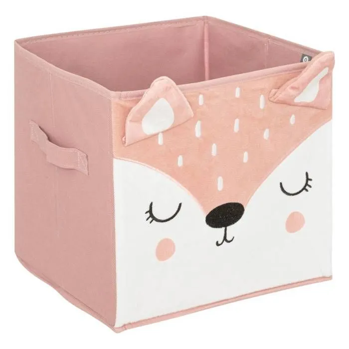 Bac de rangement enfant - Atmosphera - Biche - 29x29 cm - Carton - Rose-0