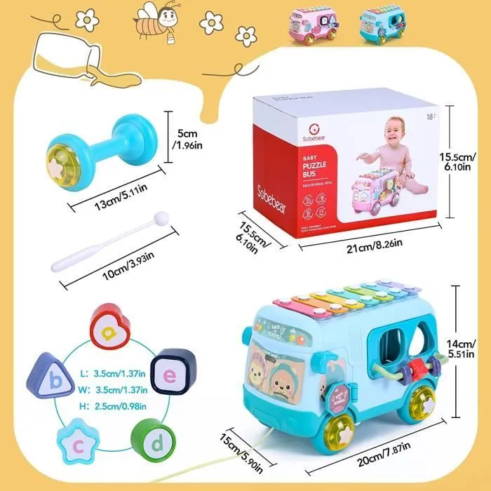 Jouet D'activite Bebe,Jouet de Bus avec xylophone, Cadeau éducatifs Interactifs pour Petite Enfance-3