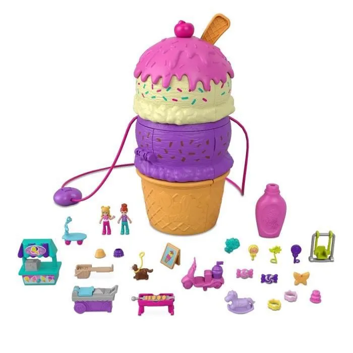 Polly Pocket - Coffret Multifacettes Glace, 3 niveaux et 25 accessoires surprise dont Polly et Lila - Mini-Poupée - Dès 4 ans-4