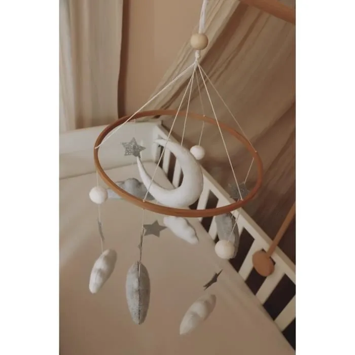 Set complet Mobile bébé Moon And Stars fait main (Mobile + Support + Musique)-1