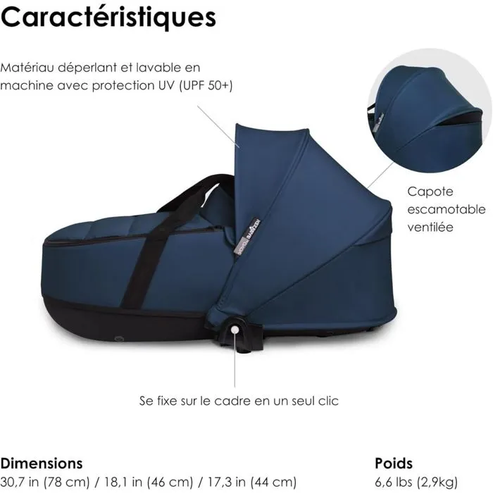 Nacelle - BABYZEN - YOYO - Bleu marine - Mixte - Groupe 0+ - Harnais 3 points - Dos route-2
