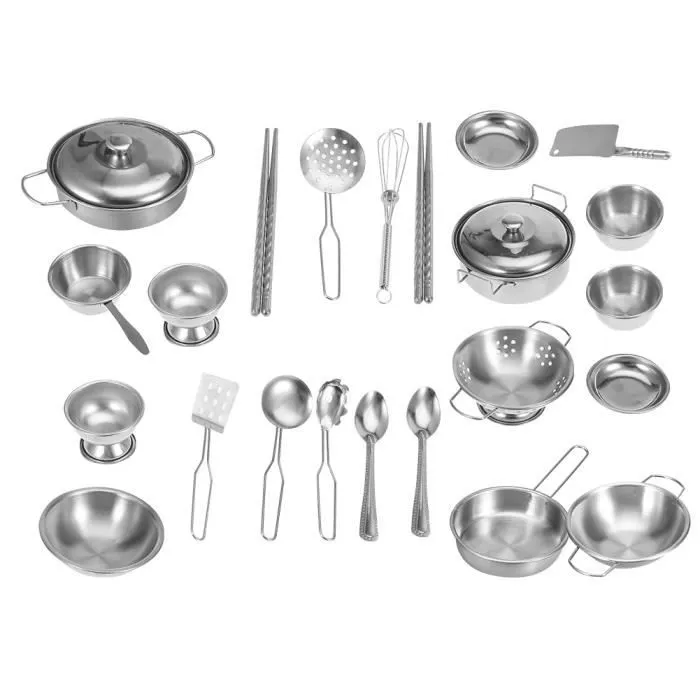 25 pièces jouets de cuisine en acier inoxydable ustensiles de cuisine ustensiles de cuisine pan jouets ensemble pour les enfants-HUA-3