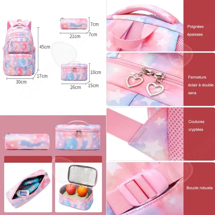 Cartable 3 en 1 sac d'école multifonctionnel imperméable avec pochette pour stylo et sac lunch sac convient aux adolescents cartable-1
