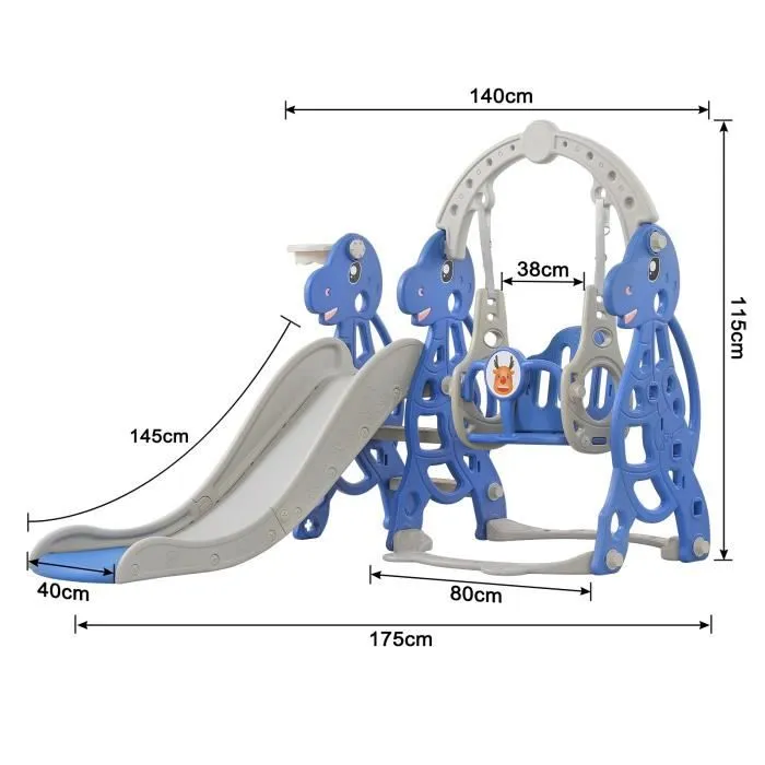 LZQ 4 en 1 Toboggan pour Enfants en Plastique Aire de Jeux avec panier de basket-ball, balançoire, échelle d'escalade, toboggan-1