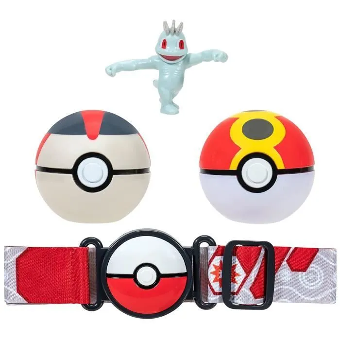 Ensemble Pokemon Clip N Go Pokeball Belt avec figurine Machop, Repeat Ball, Timer Ball-0