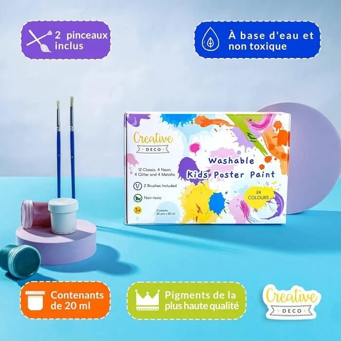 Peinture Enfant Lavable Doigt Creative Deco | 24x20ml | Multicolore | Non-Toxique-3