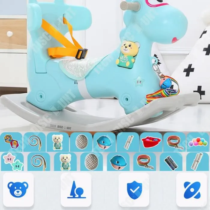 TD® Chaise à bascule en plastique pour bébé sans musique cheval jouets enfants 1-3 ans petite calèche en bois petit bleu couleur jou-3