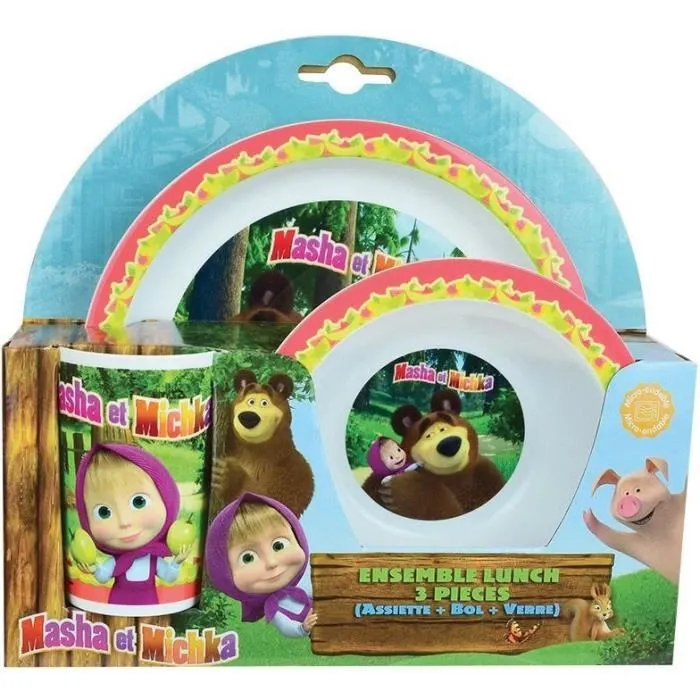 Ensemble repas MASHA ET MICHKA - FUN HOUSE - Micro-ondable - Multicolore-1