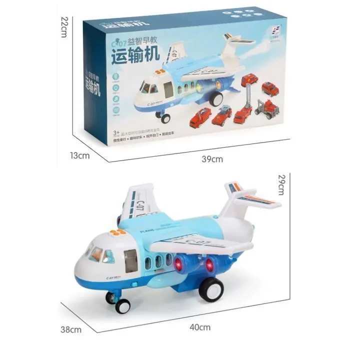 Voitures Jouets Pour Enfant, Avion Jouet Transporteur de Voitures Avec Lumières et Sons pour Garçons et Filles de 3 Ans et Plus-3