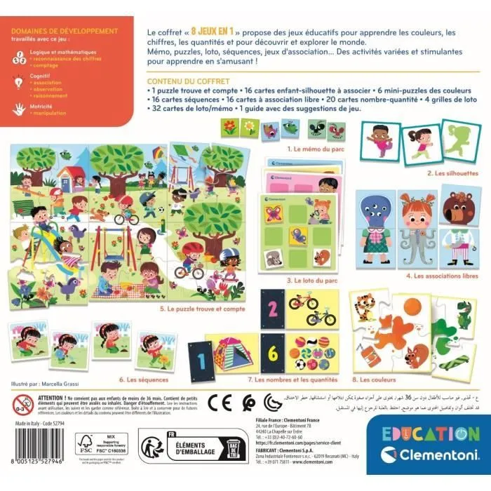 Clementoni - Coffret de 8 jeux en 1 - Jeux éducatifs formes, couleurs, nombres, quantités - Dés 3 ans-3