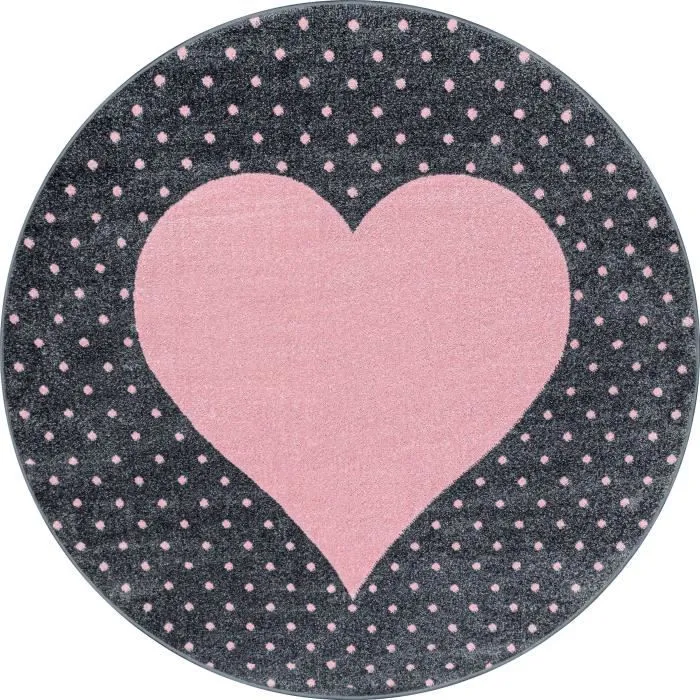 Tapis enfant rond - AYYILDIZ - COEUR - 120x120cm - Rose - 100% Polypropylène-1