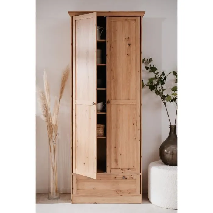 Armoire - Landwood - Décor chêne artisan - 2 Portes - 1 Tiroir - L80 x P39 x H200 cm-4