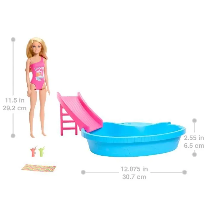 Barbie-Poupée et accessoires-Coffret poupée blonde avec piscine de rêve HRJ74-4