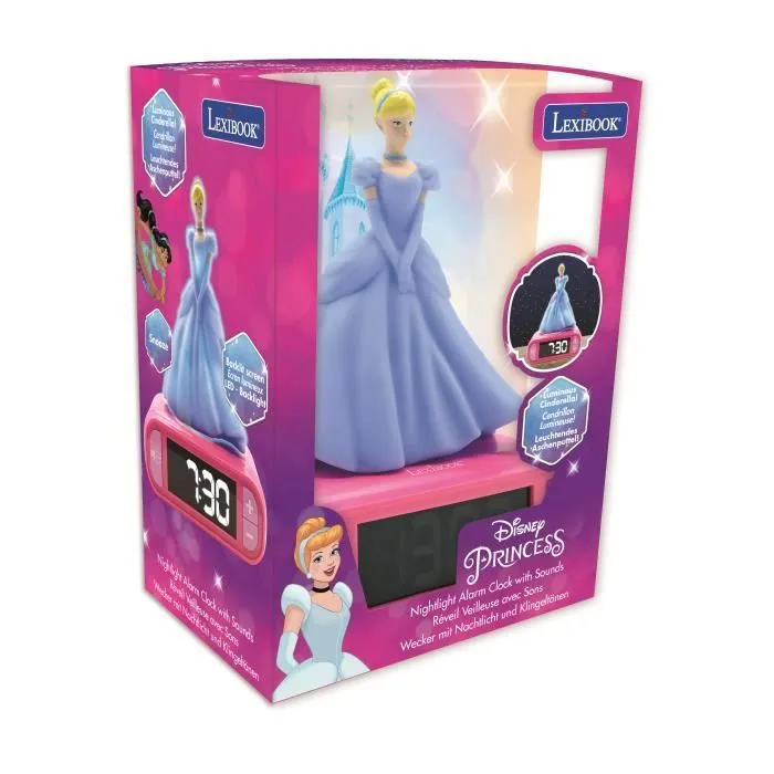 Réveil avec Veilleuse en 3D design Disney Princesses Cendrillon et effets sonores-2