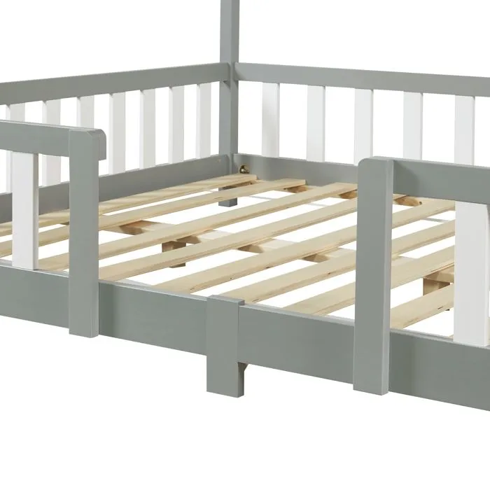 Lit d'enfant Treviolo Forme Maison avec Matelas à Mousse à Froid 200 x 120 cm gris-5