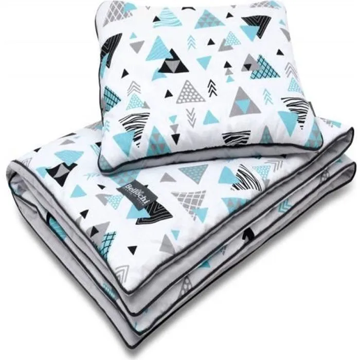 Bellochi Set de Couette Bebe 75x100 cm et Coussin Enfant 30x40cm - Réversible et Lavable - 100% Coton - Tresor-0