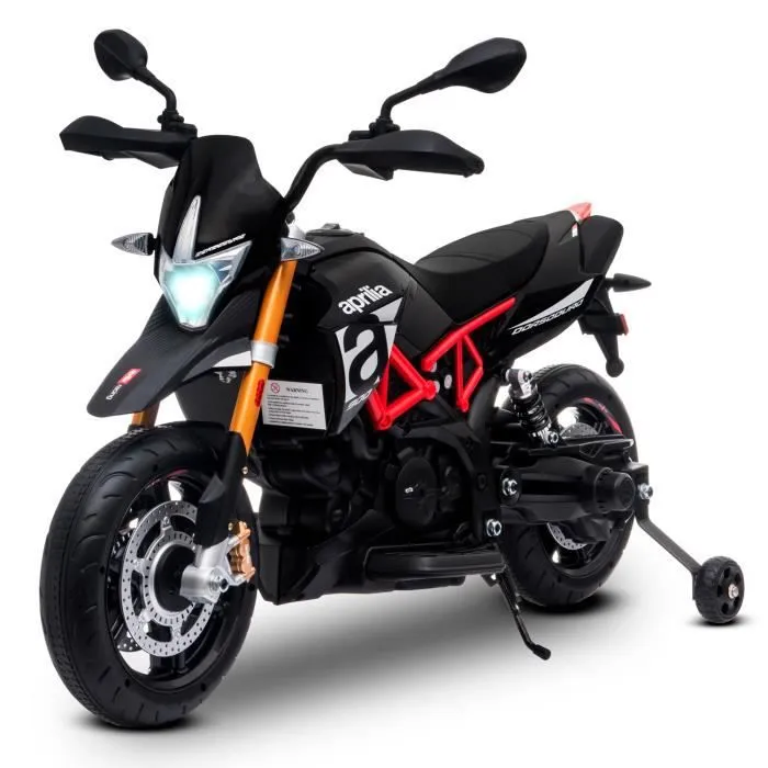 Moto électrique Aprilia Dorsoduro 900 pour Enfant avec Klaxon, système audio et roulettes de soutien-0